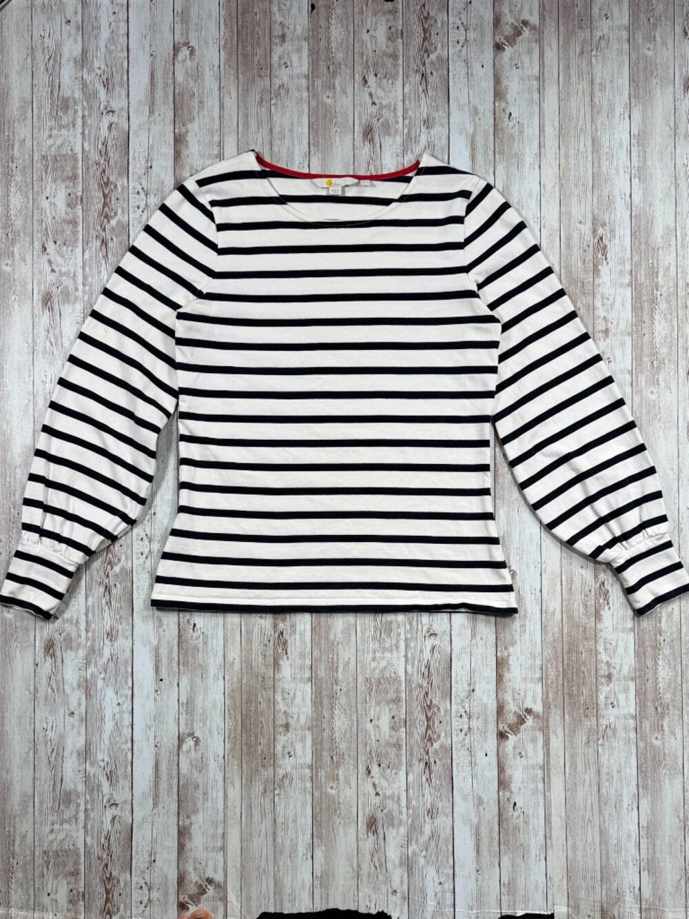Boden Lena Breton Bell Sleeves Top sz 4 (UK8) Cuff Sleeves Striped Black White